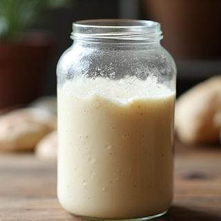 パン生地を発酵させているガラス瓶